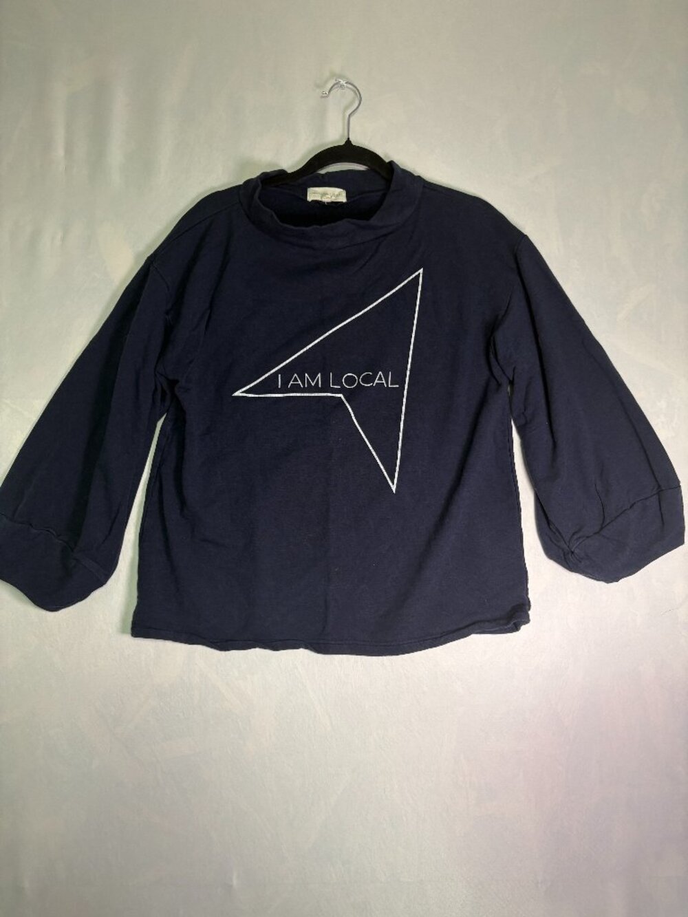 Navy Blue I Am Local Graphic Pullover Sweatshirt Wide Sleeve Casual Top XXL